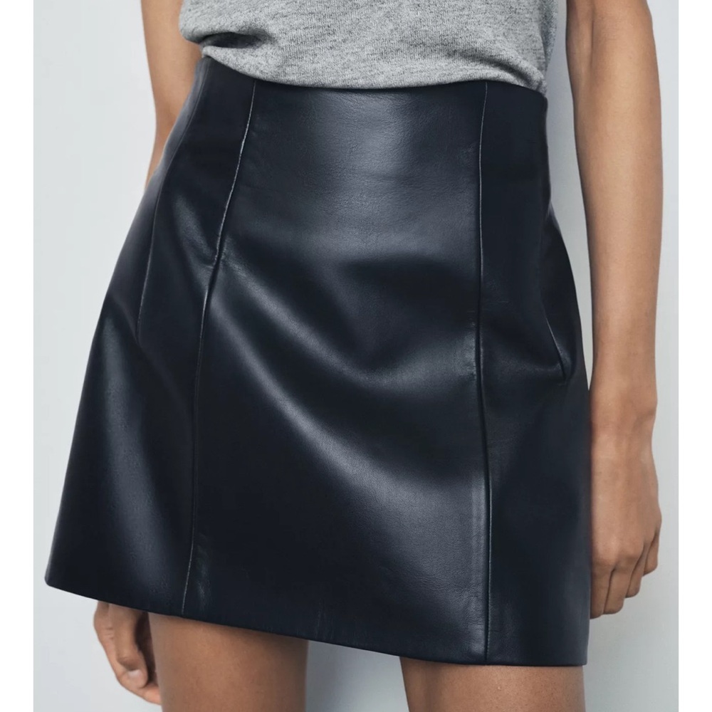 Zara Faux Leather High Waist Black Mini Skirt Moto Whimsygoth Edgy Goth Size M - Picture 2 of 8